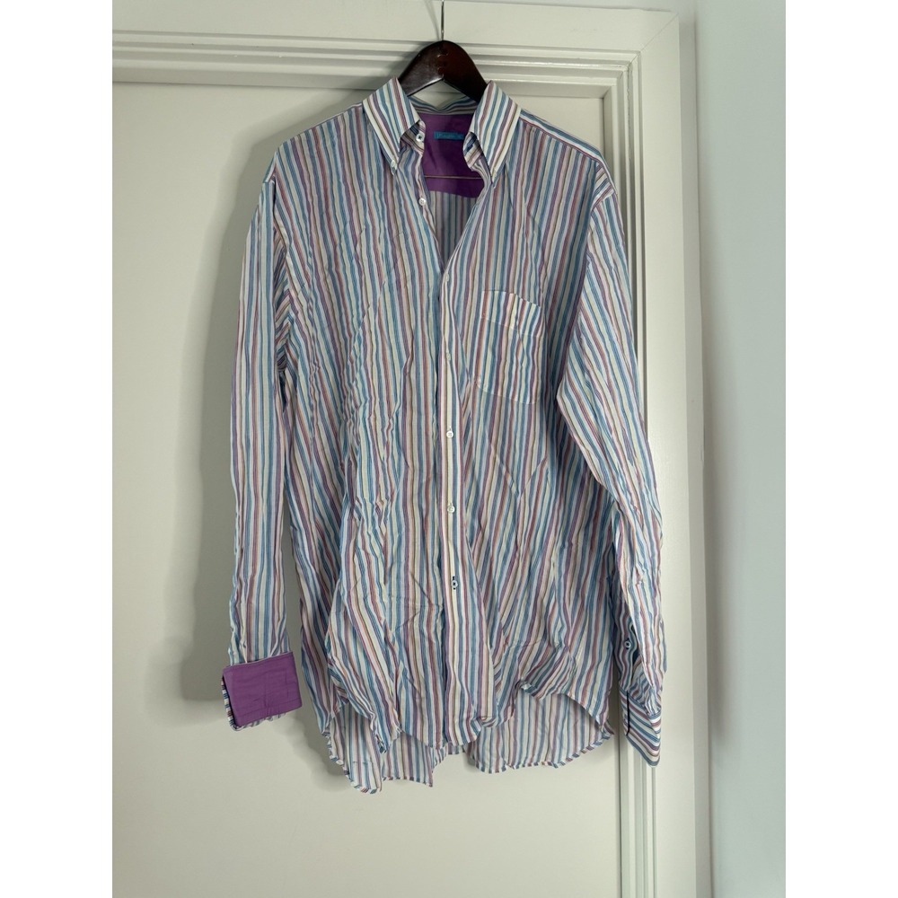 XXL Mens J. MCLAUGHLIN Rainbow Pin Stripe Button Up Cotton Dress Shirt Office